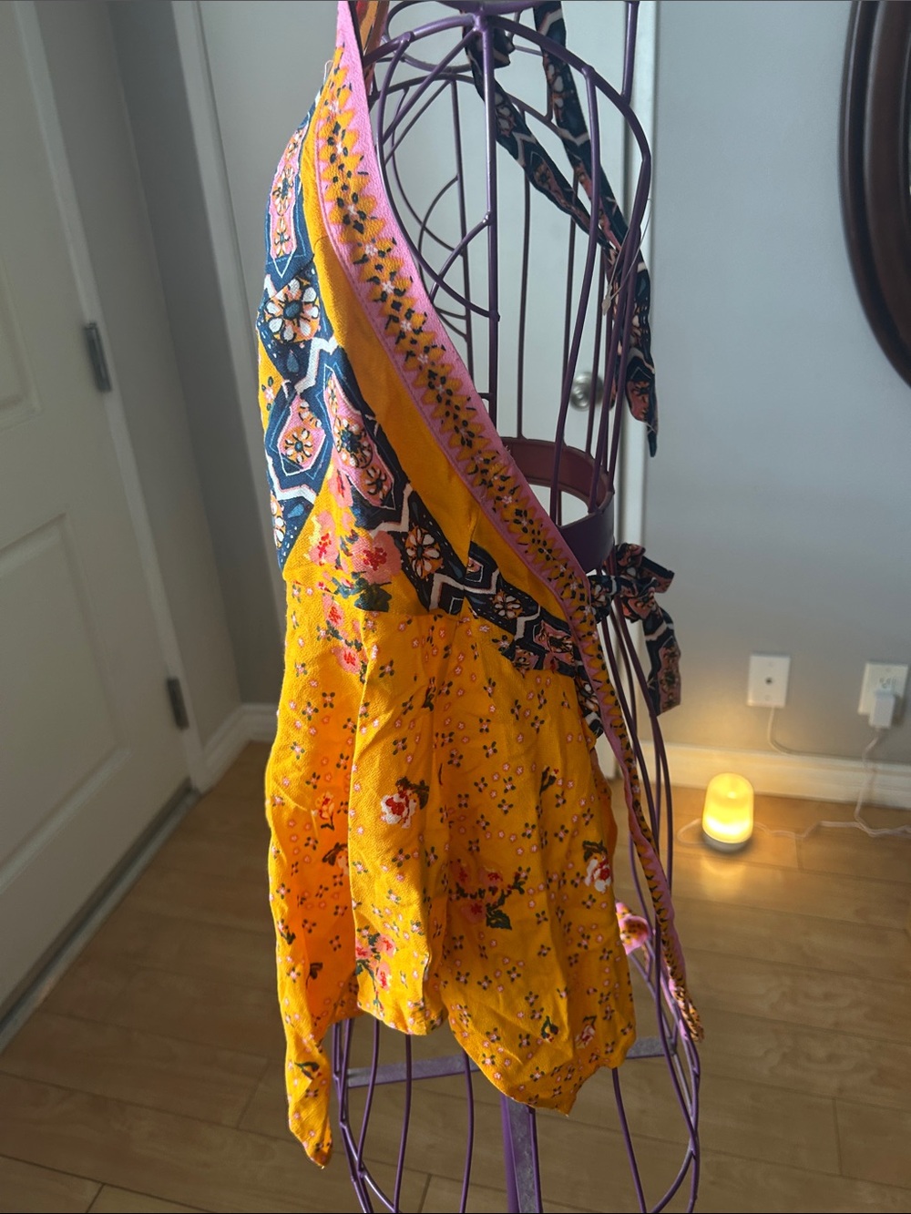 Free People Yellow Floral Halter Tank with Pink and Navy Accents - Picture 5 of 7